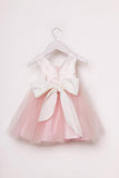 Scoop Bowknot Knee-length Ivory Organza Beads Sleeveless Flower Girl