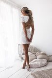 Sheath Round Neck Short Sleeves Lace-Up White Lace Short Natural Homecoming Dress