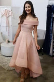 A-line Off-the-Shoulder Organza Ruffles Asymmetrical Backless High Low Prom Dresses