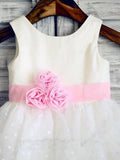 Ball Gown Scoop Neck Tulle Ivory Elastic Woven Satin Short Mini Tiered Flower Girl Dresses