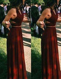 Elegant Two Pieces A-line V Neck Floor-length Burgundy Chiffon Cheap Prom Dresses