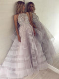 Chic A-Line Scoop Tulle Sparkly Beading Ball Gown Asymmetrical Backless Prom Dresses