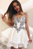 Cute A Line Scoop Grey Lace Appliques Ivory Mini Satin School Dress Homecoming Dresses