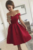 Simple Off the Shoulder Sweetheart Short Homecoming Dresses Burgundy Formal Dress