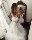 Off the Shoulder Mermaid Tulle Wedding Dresses Lace Appliques Bridal Gown