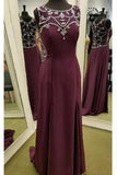 Modest Burgundy Sleeveless Long Chiffon Prom Dress