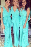 New Arrival Chiffon Blue V-Neck Long Bridesmaid Dress