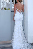 Sexy Backless Off White Mermaid Lace V Neck Wedding Dresses Long Prom Dresses