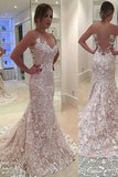 Elegant Mermaid Sleeveless Lace Sweetheart Strapless Appliques Wedding Dress With Court Train