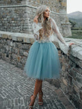 High Fashion Two-Piece Long Sleeves Homecoming Dress White Lace Top with Tutu Skirt