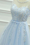 A-Line Appliques Light Sky Blue Cheap Short Tulle Homecoming Dress for Teens