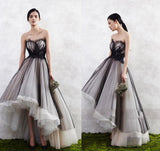 A Line Tulle High Low Sweetheart Strapless Sleeveless Prom Dresses Homecoming Dresses