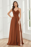 Spaghetti Straps Split Chiffon Bridesmaid Dresses