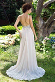 A-Line Chiffon High Neck Pink Beads Sleeveless Backless Floor-Length Prom Dresses