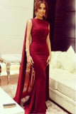 Burgundy Sheath Formal Elegant Chiffon Cloak Prom Dress