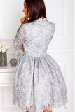 A-Line Crew Long Sleeves Above Knee Grey Lace Short Homecoming Dresses