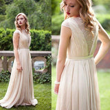 A-line Chiffon Long Simple High Neck Prom Dresses Floor-length Ruched with Cap Sleeves