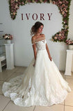 Affordable Lace Unique Off the Shoulder Online Charming Long Tulle Wedding Dress