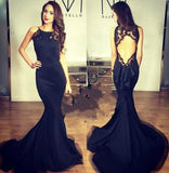 Sexy Open Back Black Halter Sleeveless Mermaid Long Fish Tail Custom Cheap Evening Dresses