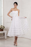 A-Line/Princess Strapless Sleeveless Hand-Made Flower Pleats Short Organza Taffeta Wedding Dresses TPP0006910