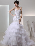 Trumpet/Mermaid Beading Sweetheart Sleeveless Organza Embroidery Wedding Dresses TPP0006929