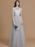 A-Line/Princess Halter Sleeveless Floor-Length Ruffles Tulle Bridesmaid Dresses TPP0005376