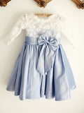 A-Line/Princess Taffeta Lace Scoop 3/4 Sleeves Knee-Length Flower Girl Dresses TPP0007796