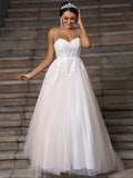 A-Line/Princess Tulle Applique Sweetheart Sleeveless Sweep/Brush Train Wedding Dresses TPP0006507