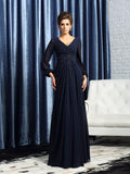 A-Line/Princess V-neck Beading Long Sleeves Long Chiffon Mother of the Bride Dresses TPP0007166