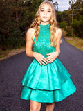 A-Line/Princess Satin Sleeveless Beading Jewel Short/Mini Homecoming Dresses TPP0004771