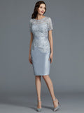 Sheath/Column Scoop Short Sleeves Knee-Length Taffeta Mother of the Bride Dresses TPP0007169