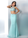 Trumpet/Mermaid Scoop Beading Sleeveless Long Chiffon Two Piece Dresses TPP0003506