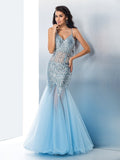 Trumpet/Mermaid Spaghetti Straps Sequin Sleeveless Long Tulle Dresses TPP0002358