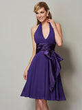 A-Line/Princess Halter Sleeveless Short Chiffon Bridesmaid Dresses TPP0005206