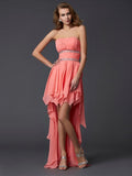 Empire Strapless Sleeveless Ruffles High Low Chiffon Homecoming Dresses TPP0008475