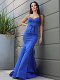 Trumpet/Mermaid Satin Ruffles Spaghetti Straps Sleeveless Sweep/Brush Train Dresses TPP0001683