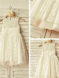 A-line/Princess Scoop Sleeveless Ruffles Tea-Length Lace Flower Girl Dresses TPP0007616