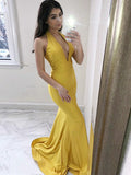 Trumpet/Mermaid Sleeveless Halter Sweep/Brush Train Ruffles Satin Dresses TPP0003191