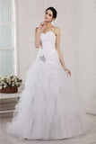 A-Line/Princess Sweetheart Sleeveless Applique Long Taffeta Net Wedding Dresses TPP0006824