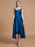 A-Line/Princess V-neck Satin Asymmetrical Sleeveless Bridesmaid Dresses TPP0005395