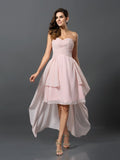 A-Line/Princess Sweetheart Pleats Sleeveless High Low Chiffon Bridesmaid Dresses TPP0005031