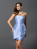 Sheath/Column Strapless Sleeveless Short Taffeta Bridesmaid Dresses TPP0005860