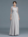 A-Line/Princess Scoop 3/4 Sleeves Chiffon Ruffles Floor-Length Mother of the Bride Dresses TPP0007068