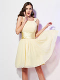 A-Line/Princess Straps Sleeveless Pleats Short Chiffon Bridesmaid Dresses TPP0005104