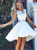 A-Line/Princess Satin Sash/Ribbon/Belt Scoop Sleeveless Short/Mini Homecoming Dresses TPP0008678