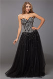 Sheath/Column Sweetheart Sleeveless Beading Long Net Satin Dresses TPP0003387