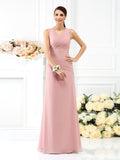 Sheath/Column V-neck Pleats Sleeveless Long Chiffon Bridesmaid Dresses TPP0005028