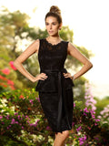 Sheath/Column Scoop Lace Sleeveless Short Satin Bridesmaid Dresses TPP0005487