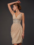 Sheath/Column V-neck Sleeveless Beading Short Chiffon Homecoming Dresses TPP0008101