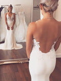 Trumpet/Mermaid Spandex Applique Scoop Sleeveless Court Train Wedding Dresses TPP0006041